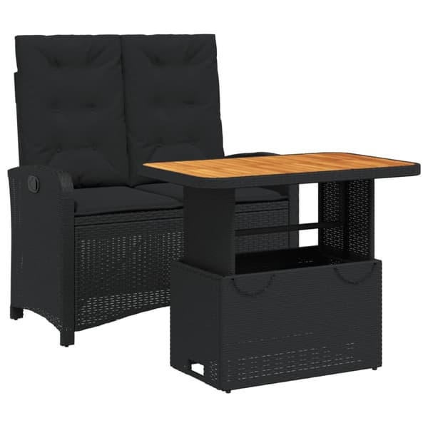 vidaXL havemøbelsæt med 2 dele og hynder, sort, polyrattan
