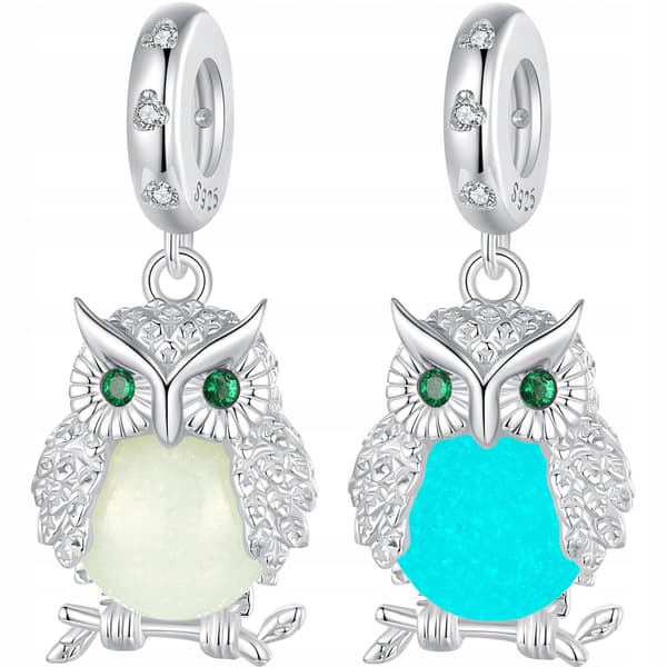 Charms glödande uggla fluo silver pr 925 hänge pärla uggla visdom