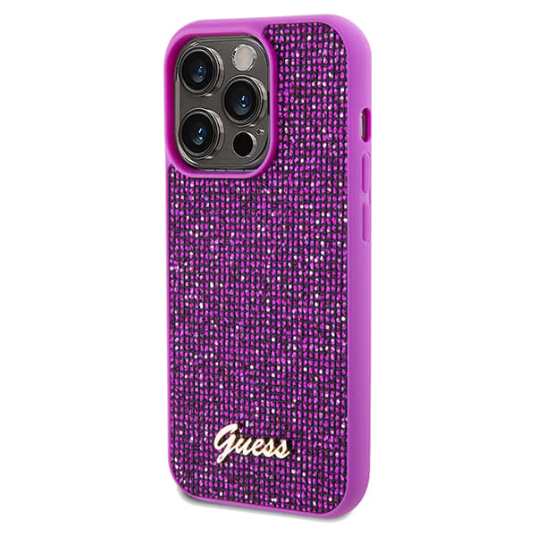 Guess Disco Metal Script-etui til iPhone 14 Pro Max, Fuchsia/Fuchsia