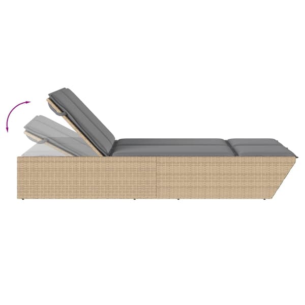 vidaXL Dubbel dagbädd med kuddar, beige, polyrotting