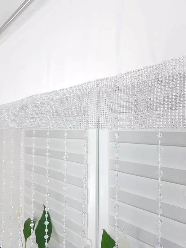 Sammetspanel med pärlor, vit, 200x160 cm