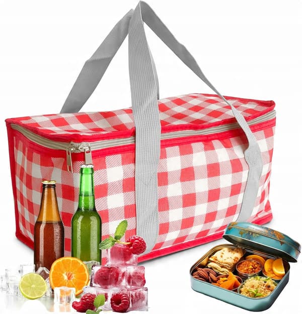 Sammenfoldelig termopose 14L til shopping, strand, picnic, rød
