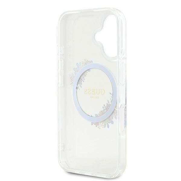 Guess IML Blomsterkrans MagSafe-etui til iPhone 16 Plus, Klar