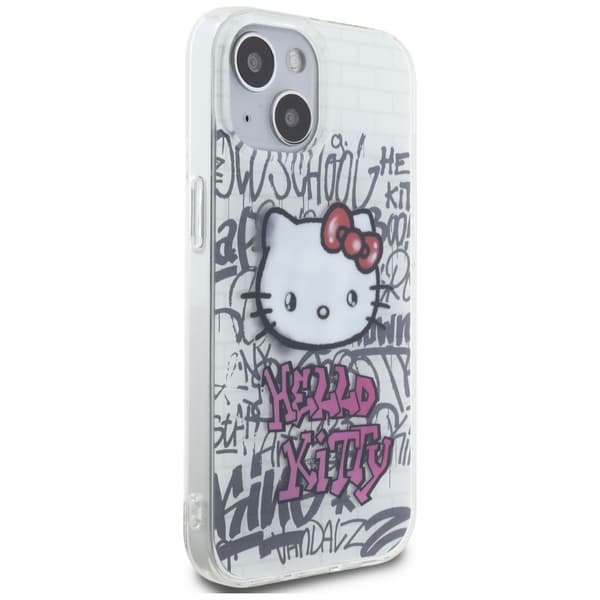 Hello Kitty IML Kitty On Bricks Graffiti -suojakuori iPhone 15:lle, valkoinen