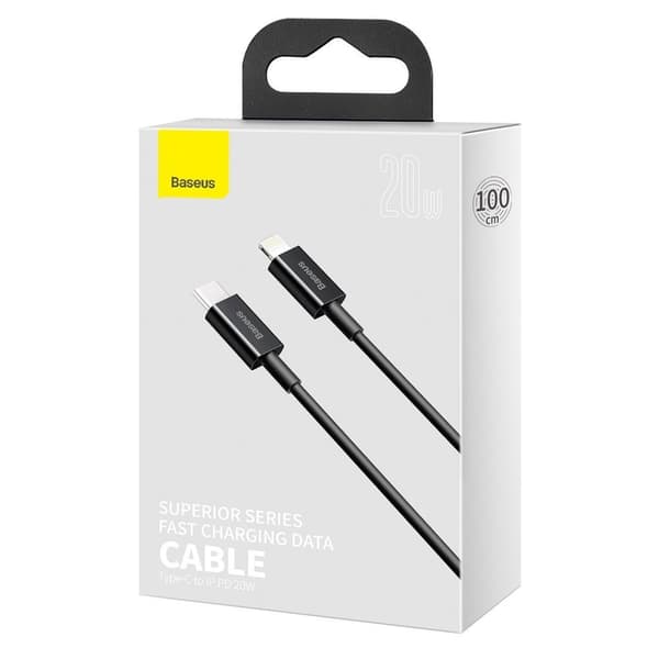 Overlegen USB-C iPhone Lightning-kabel til hurtig opladning 20W 1m sort