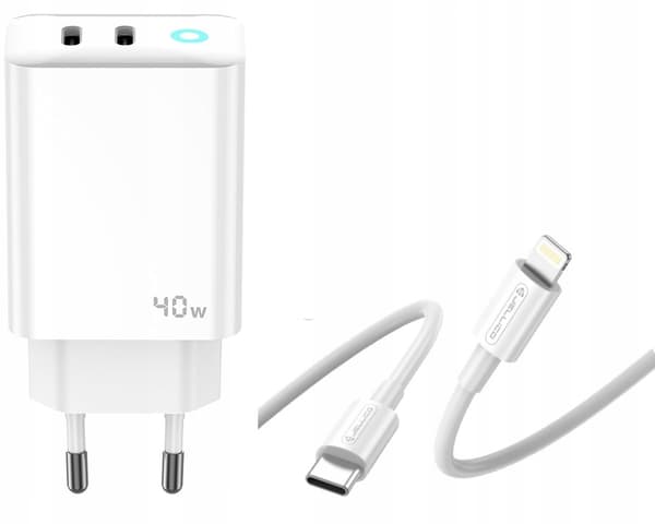 Kraftig 40W 2xUSB C vægoplader + USB C - Lightning-kabel JELLICO