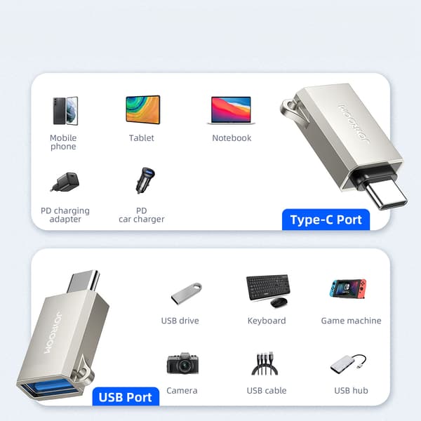 USB-C (han) til USB-A (hun) adapter med snørehul - sølv