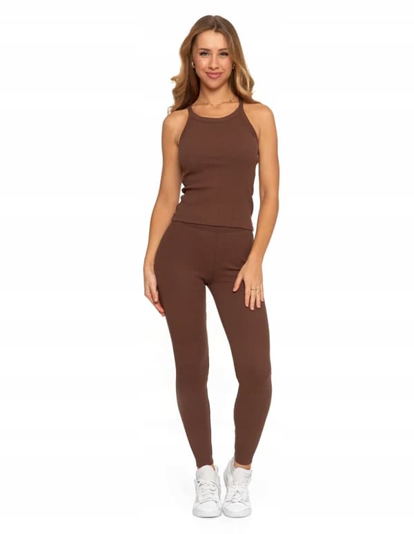 Dameleggings i bomuld med bred elastisk linning, elastisk pasform, MORAJ L MOCCA