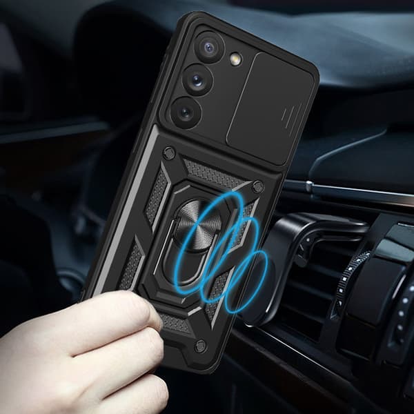 NOX Kamera Slide Cover Sæt til Samsung Galaxy S23, Sort + 2x Glas