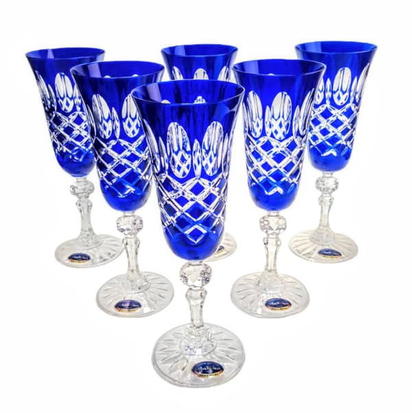 Koboltkrystal champagneglas 150 ml Olive Grid