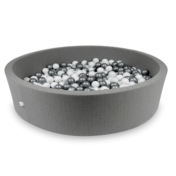 Torr pool 130x30cm grå med 600 bollar: vit, silver