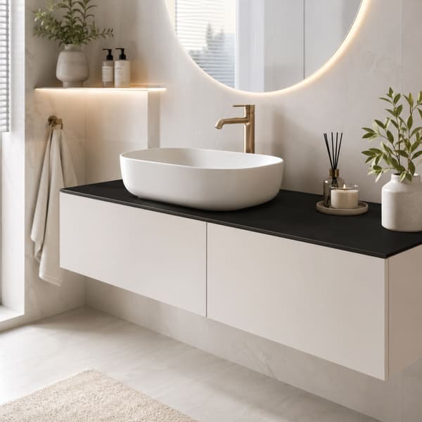 HPL bordplade til 70 cm håndvaskskab 70x40 cm Sort måtte med huller