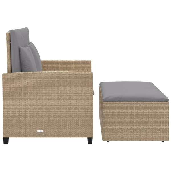 vidaXL Trädgårdssoffa med kuddar, 2-sits, beige, polyrotting