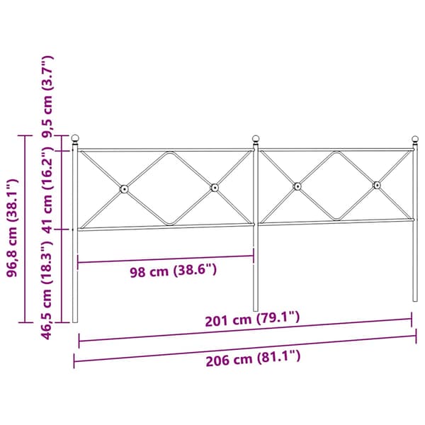 vidaXL metalsengegavl, sort, 200 cm