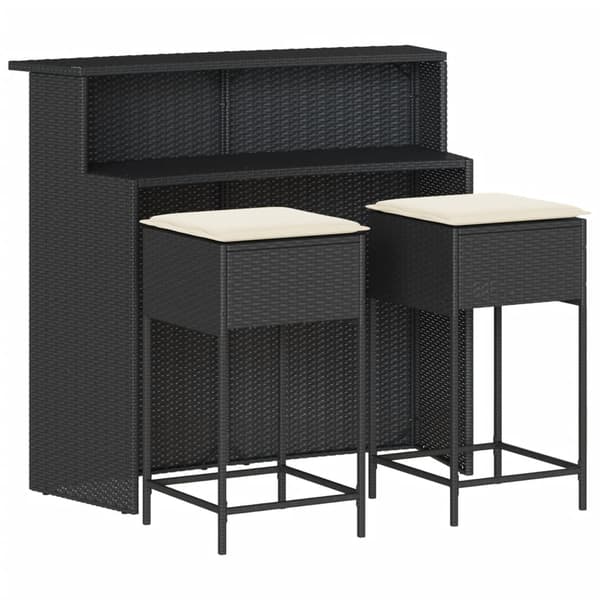 vidaXL 3-delt barsæt med hynder, sort polyrattan