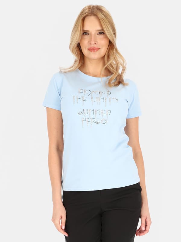 Dambomulls-T-shirt med applikationer