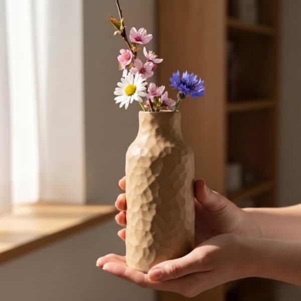 Sløret beige vase til blomster, stilfuld