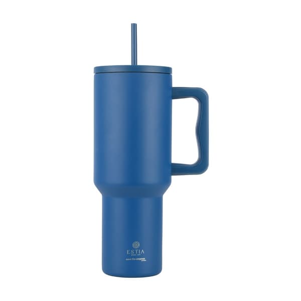 Denimblå termokrus med sugerør 1200 ml