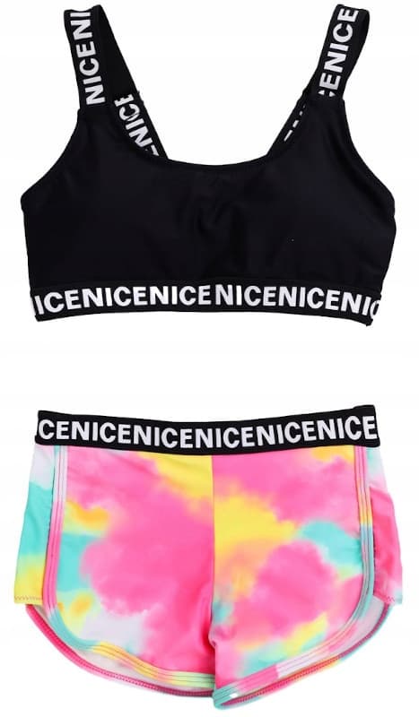 Todelt badedragt sort top neon shorts 116/122