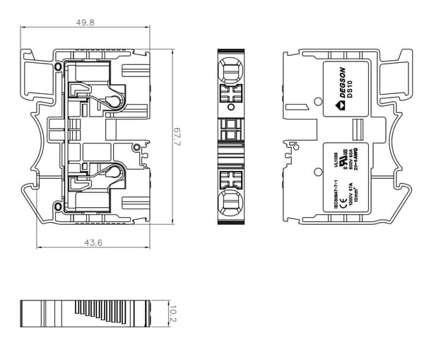Orange 10mm2 1P UL-genomgångskopplingsplint