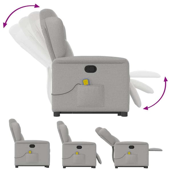 vidaXL Lyftbar massagefåtölj, grå, tyg