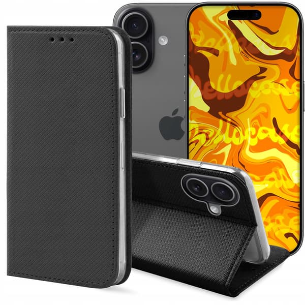Etui til IPHONE 17 SMART MAGNET LUKKET TEGNEBOG SORT + GLAS