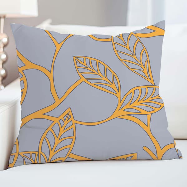 Bomullssängkläder 140x200 satin BOMULL grå med solgula blad