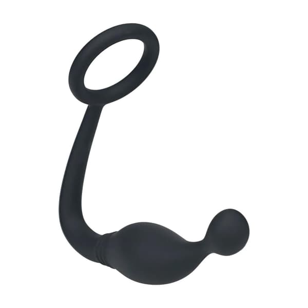 Silikonpenisring med prostatastimulator - M - Svart