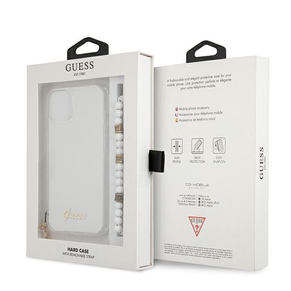 Guess White Pearl-etui til iPhone 13, Gennemsigtig