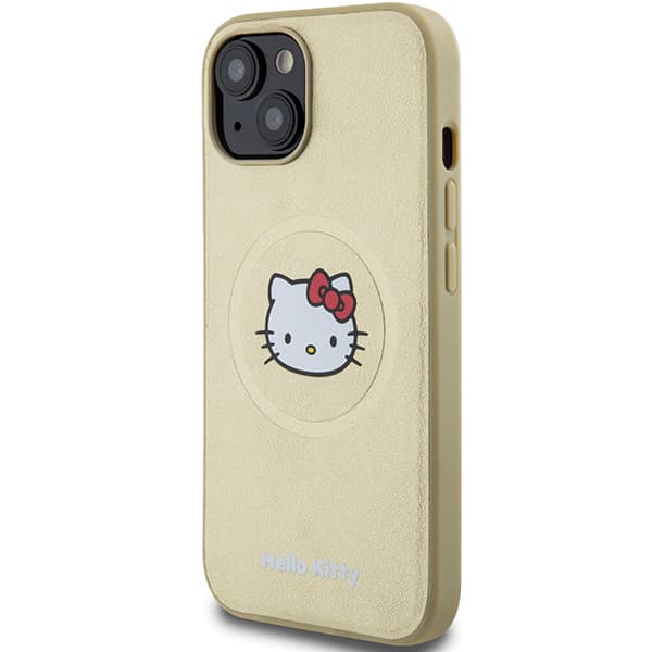 Hello Kitty Læder Kitty Hoved MagSafe Etui til iPhone 14, Guld