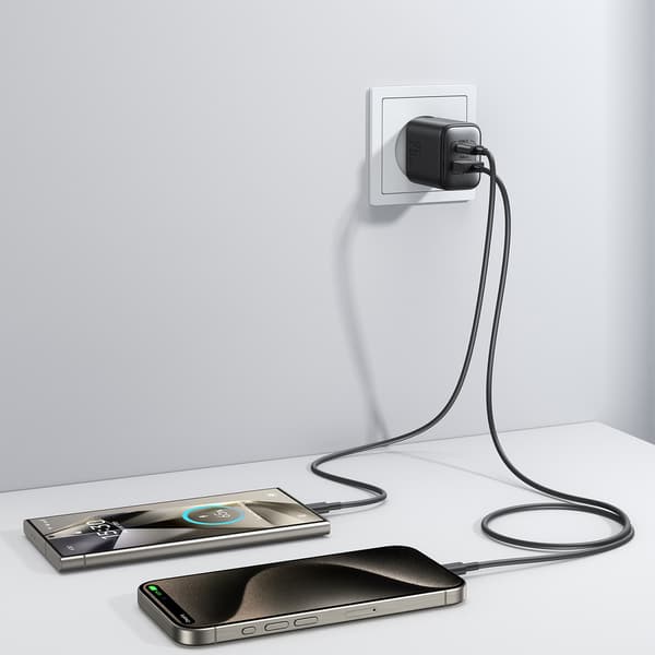 USB-C og USB-A 25W SFC PPS PD vægoplader - Sort