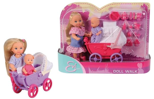 Evi med barnvagn och docka, 2 typer