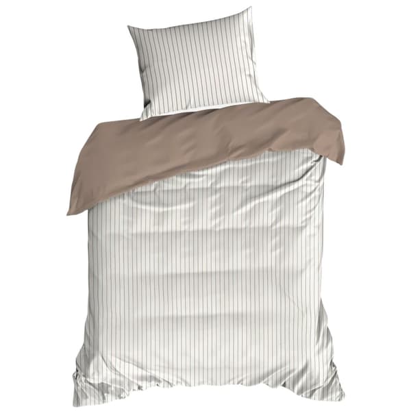 RAYA sengesæt, hvide og beige striber, 140x200 satin