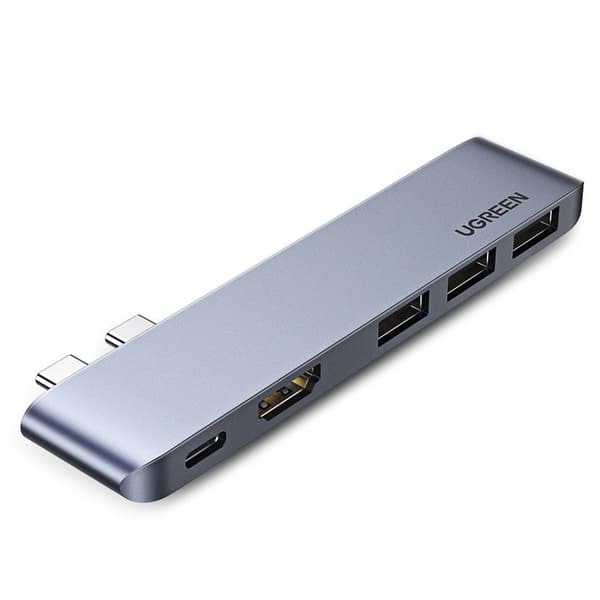 Multifunktionel HUB-port til MacBook Pro / Air 2x USB-C til USB-C HDMI 3x USB 3.0 - grå