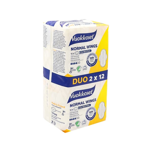 Binde med vingar NORMAL DUOPACK 2x12 stycken VUOKKOSET VIT
