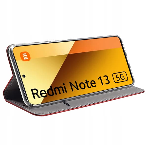 Etui til Xiaomi Redmi Note 13 5G SMART MAGNET BOOKETUIL RØD + Glas