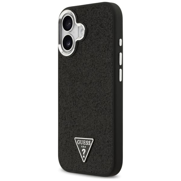Guess Glitter Triangle Logo MagSafe -kotelo iPhone 17:lle, musta