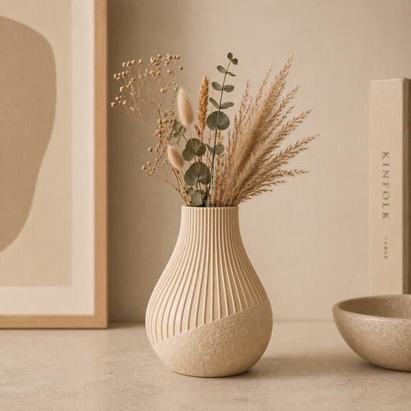 Dekorativ beige vase, rillet, moderne japandi