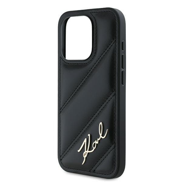 Karl Lagerfeld Diagonal Quilted Script -suojakuori iPhone 15 Prolle, musta