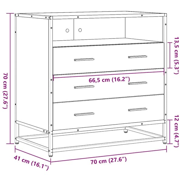 vidaXL kommode, sort, 70x41x70 cm, træbaseret materiale