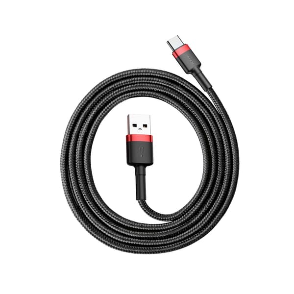 Holdbart, fleksibelt kabel USB-C QC3.0 3A 1M sort og rød