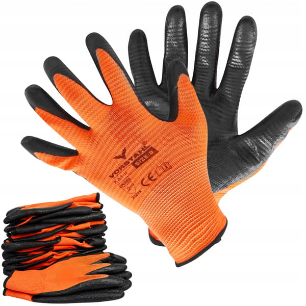 Skyddshandskar av polyester med nitril, 12-pack, storlek 9, Vorstahl-kvalitet