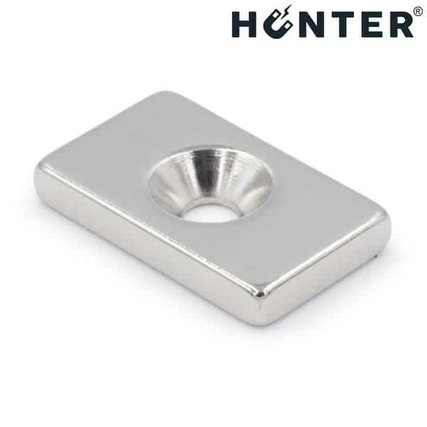 Hunter neodymmagneter rektangulær med skruehul 20x12x3mm