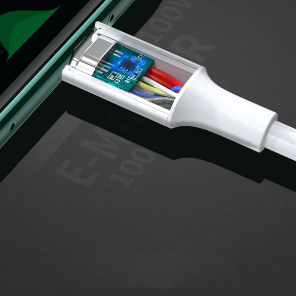 USB-C 5A snabbladdningskabel PD QC 2m Vit