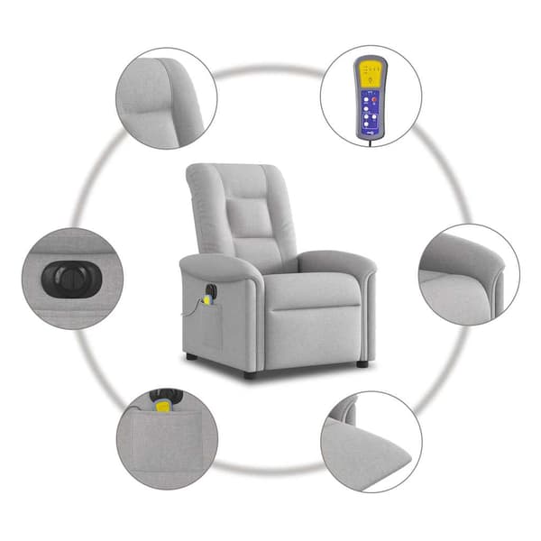 vidaXL elektrisk lænestol med massagefunktion, grå, stof