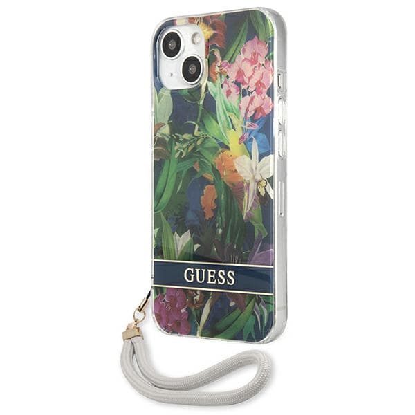 Guess Blommigt Remfodral till iPhone 13 mini, Blå