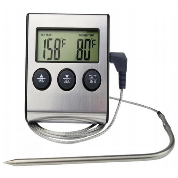Elektronisk LCD digitalt bagetermometer med sonde og timer