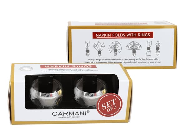 Carmani, Set med 2 Servettringar - Breda Silvervigselringar