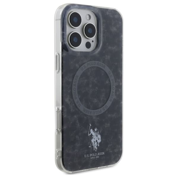 US Polo IML Ring MagSafe -kotelo iPhone 16 Pro Maxille, musta