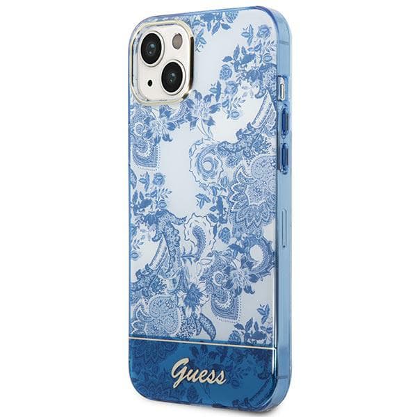Guess Porcelain Collection-etui til iPhone 14 Plus, blå